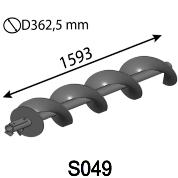 1593 mm Špirálový hriadeľ (pravý) D362,5 mm pre Albach Silvator